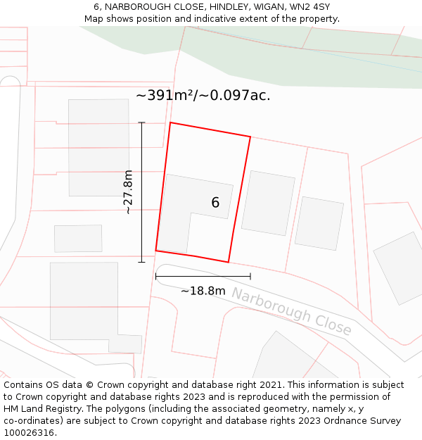 6, NARBOROUGH CLOSE, HINDLEY, WIGAN, WN2 4SY: Plot and title map