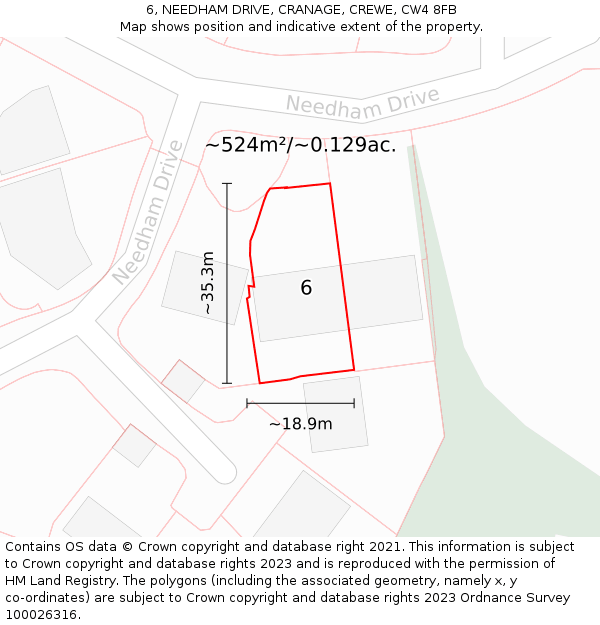 6, NEEDHAM DRIVE, CRANAGE, CREWE, CW4 8FB: Plot and title map