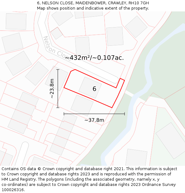 6, NELSON CLOSE, MAIDENBOWER, CRAWLEY, RH10 7GH: Plot and title map