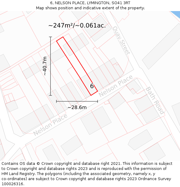 6, NELSON PLACE, LYMINGTON, SO41 3RT: Plot and title map