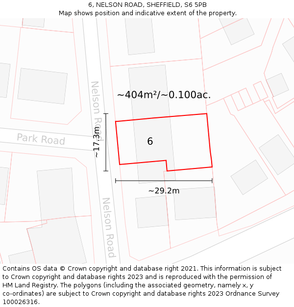 6, NELSON ROAD, SHEFFIELD, S6 5PB: Plot and title map