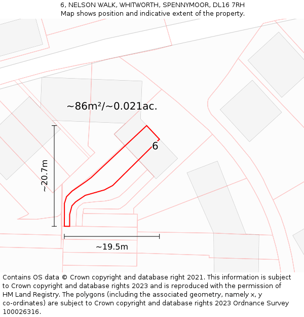 6, NELSON WALK, WHITWORTH, SPENNYMOOR, DL16 7RH: Plot and title map