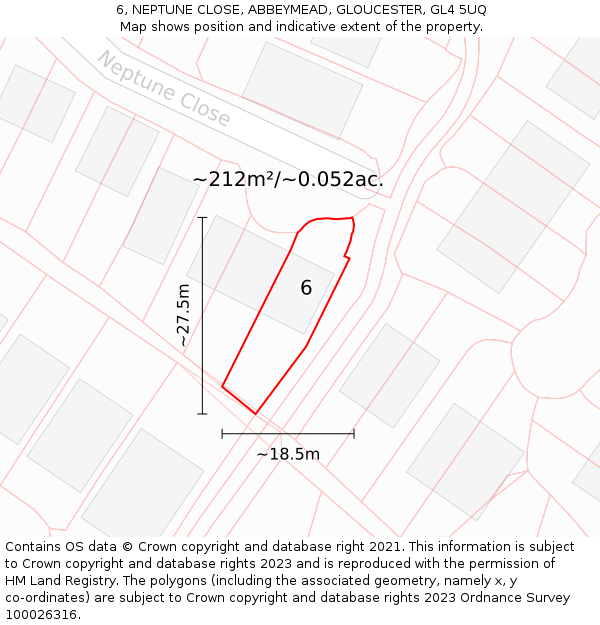 6, NEPTUNE CLOSE, ABBEYMEAD, GLOUCESTER, GL4 5UQ: Plot and title map