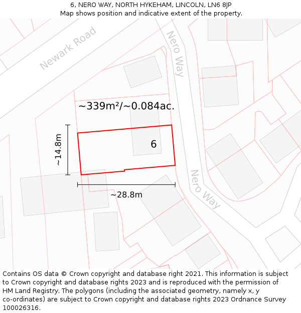 6, NERO WAY, NORTH HYKEHAM, LINCOLN, LN6 8JP: Plot and title map