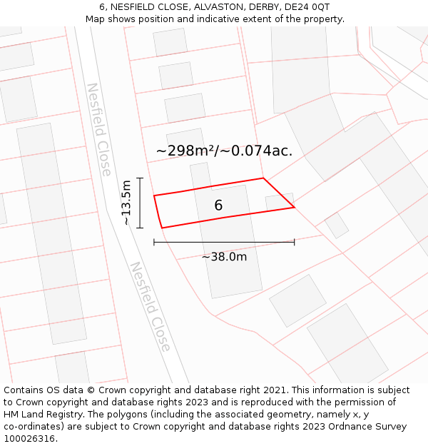 6, NESFIELD CLOSE, ALVASTON, DERBY, DE24 0QT: Plot and title map