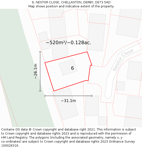 6, NESTOR CLOSE, CHELLASTON, DERBY, DE73 5AD: Plot and title map