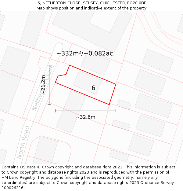 6, NETHERTON CLOSE, SELSEY, CHICHESTER, PO20 0BP: Plot and title map