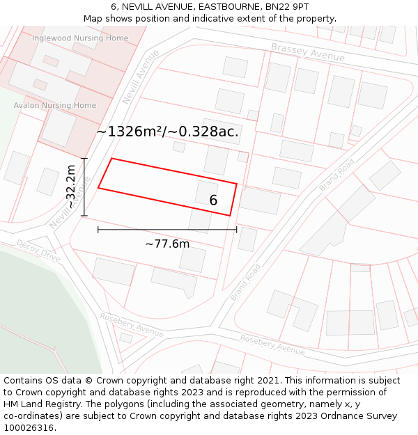 6, NEVILL AVENUE, EASTBOURNE, BN22 9PT: Plot and title map