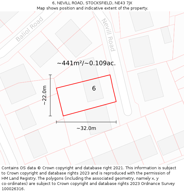 6, NEVILL ROAD, STOCKSFIELD, NE43 7JX: Plot and title map