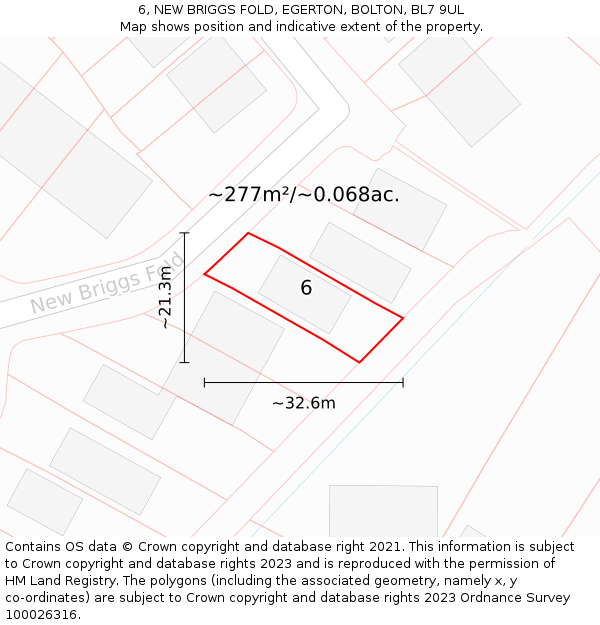 6, NEW BRIGGS FOLD, EGERTON, BOLTON, BL7 9UL: Plot and title map