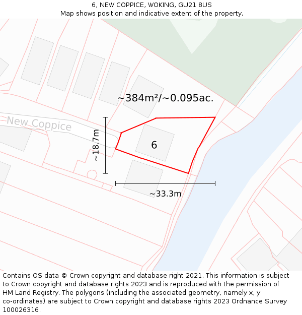 6, NEW COPPICE, WOKING, GU21 8US: Plot and title map