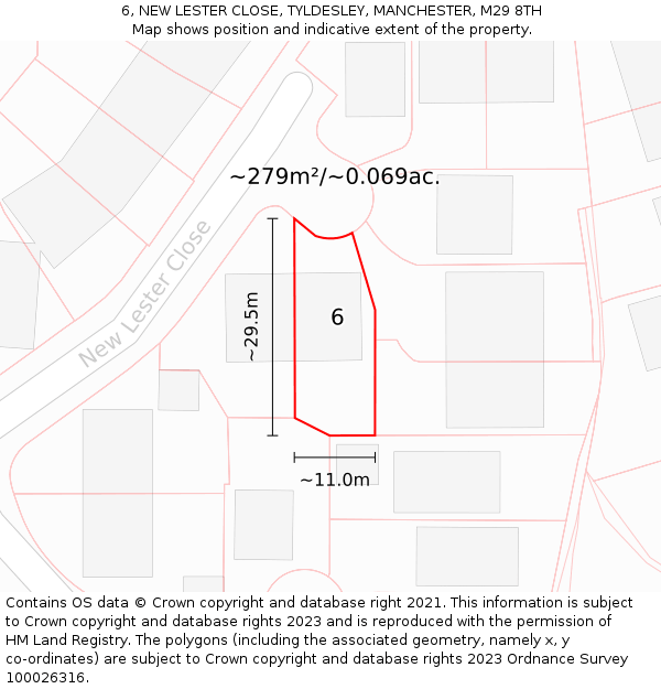 6, NEW LESTER CLOSE, TYLDESLEY, MANCHESTER, M29 8TH: Plot and title map