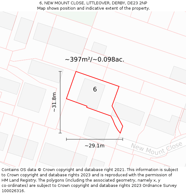 6, NEW MOUNT CLOSE, LITTLEOVER, DERBY, DE23 2NP: Plot and title map