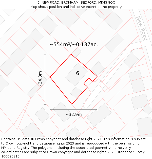 6, NEW ROAD, BROMHAM, BEDFORD, MK43 8QQ: Plot and title map
