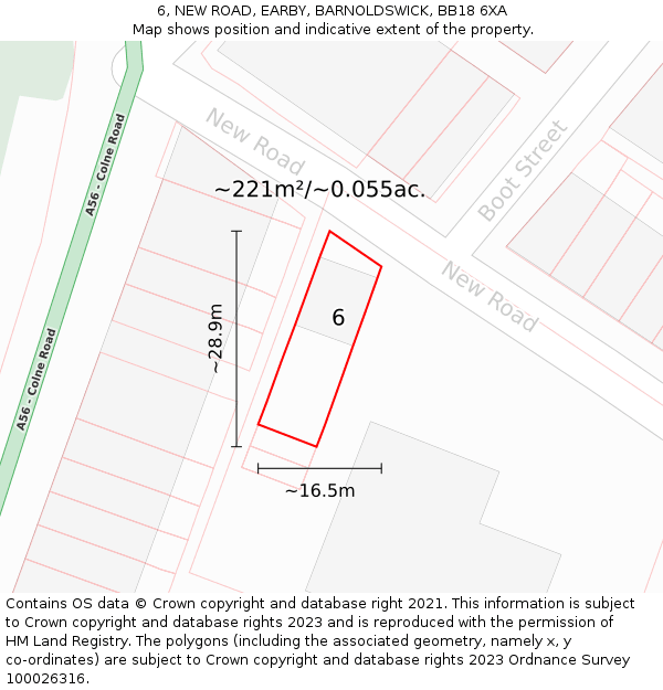 6, NEW ROAD, EARBY, BARNOLDSWICK, BB18 6XA: Plot and title map