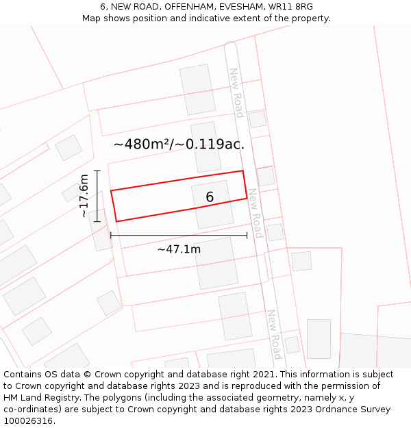6, NEW ROAD, OFFENHAM, EVESHAM, WR11 8RG: Plot and title map
