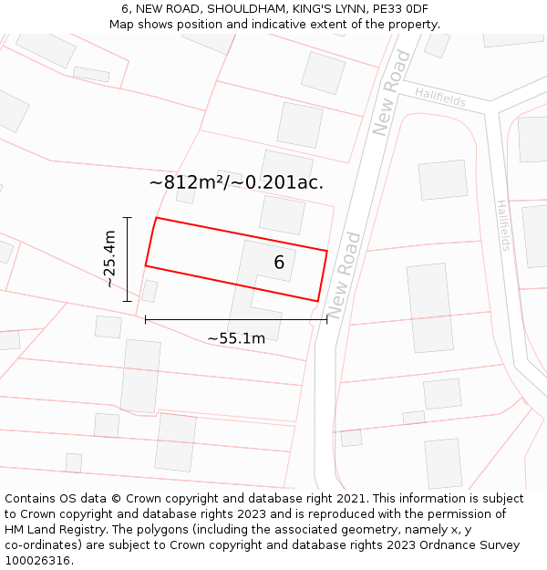 6, NEW ROAD, SHOULDHAM, KING'S LYNN, PE33 0DF: Plot and title map