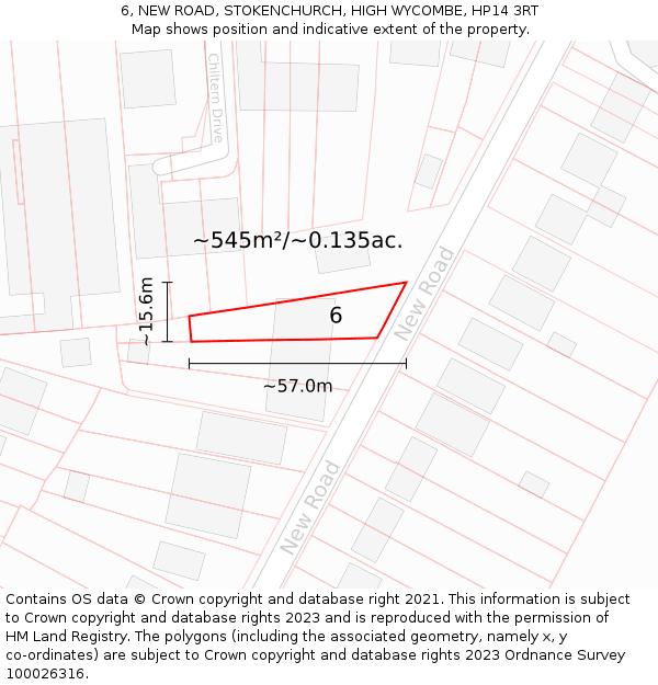 6, NEW ROAD, STOKENCHURCH, HIGH WYCOMBE, HP14 3RT: Plot and title map