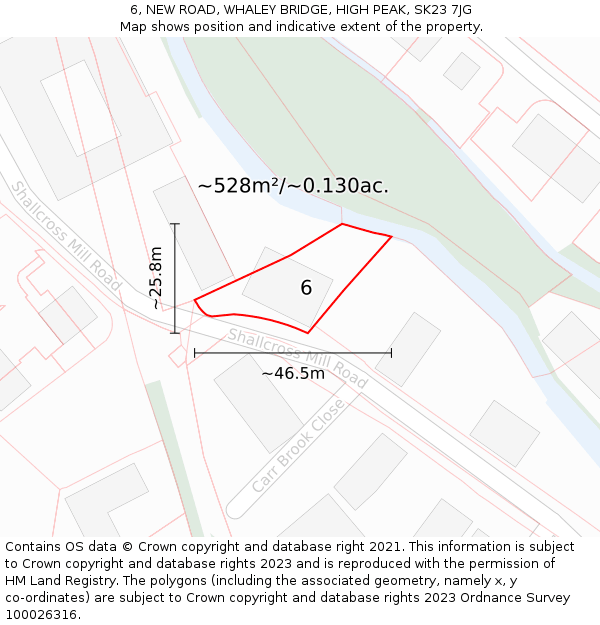 6, NEW ROAD, WHALEY BRIDGE, HIGH PEAK, SK23 7JG: Plot and title map