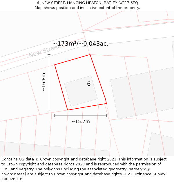 6, NEW STREET, HANGING HEATON, BATLEY, WF17 6EQ: Plot and title map