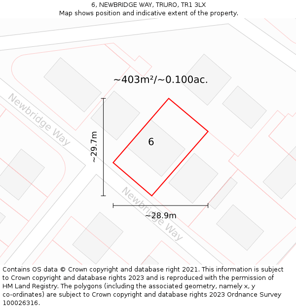 6, NEWBRIDGE WAY, TRURO, TR1 3LX: Plot and title map