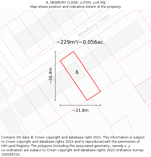 6, NEWBURY CLOSE, LUTON, LU4 9QJ: Plot and title map