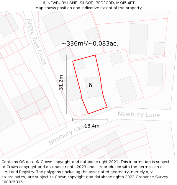 6, NEWBURY LANE, SILSOE, BEDFORD, MK45 4ET: Plot and title map