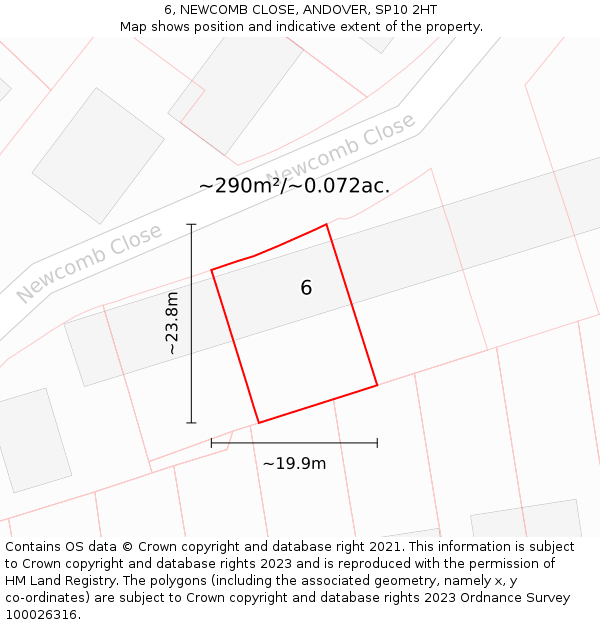 6, NEWCOMB CLOSE, ANDOVER, SP10 2HT: Plot and title map