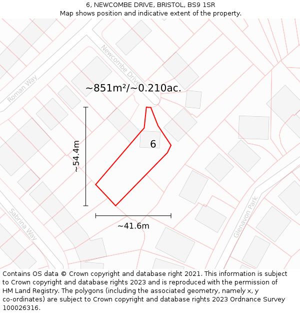 6, NEWCOMBE DRIVE, BRISTOL, BS9 1SR: Plot and title map