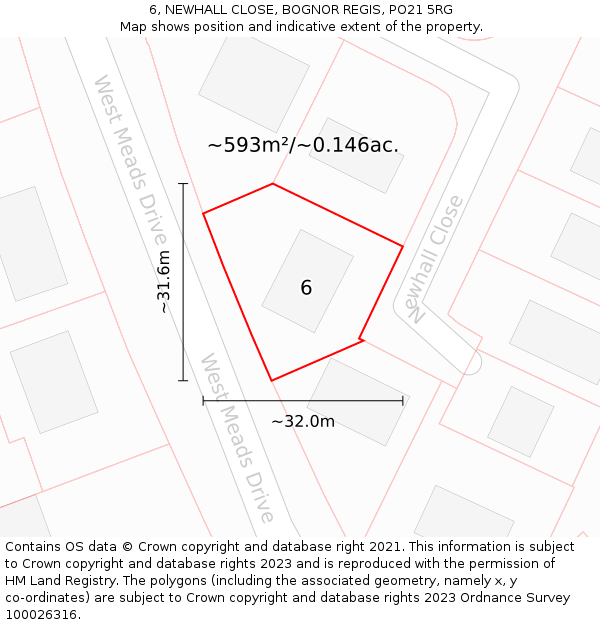 6, NEWHALL CLOSE, BOGNOR REGIS, PO21 5RG: Plot and title map