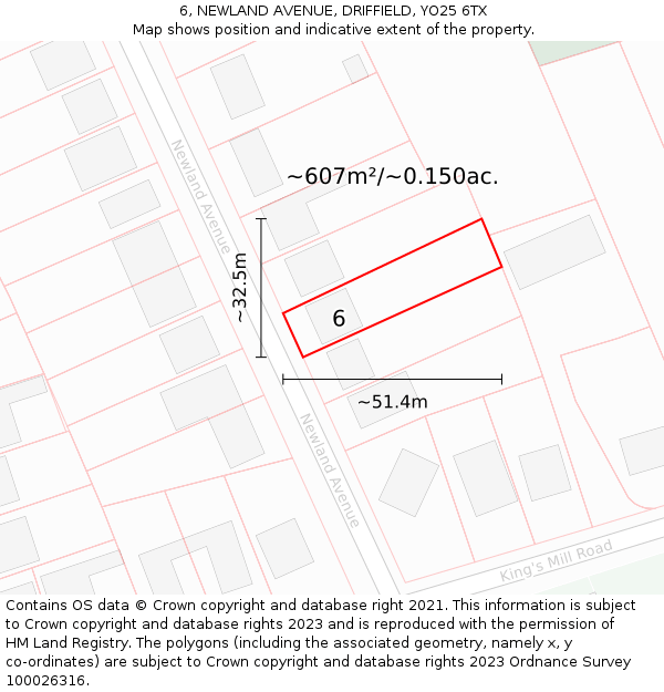 6, NEWLAND AVENUE, DRIFFIELD, YO25 6TX: Plot and title map