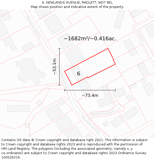 6, NEWLANDS AVENUE, RADLETT, WD7 8EL: Plot and title map