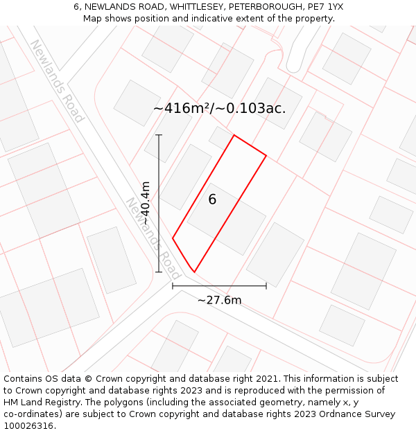 6, NEWLANDS ROAD, WHITTLESEY, PETERBOROUGH, PE7 1YX: Plot and title map