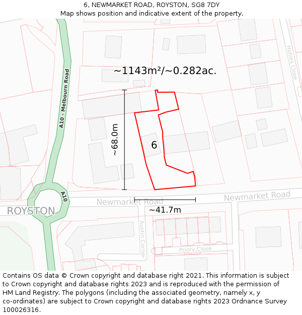 6, NEWMARKET ROAD, ROYSTON, SG8 7DY: Plot and title map