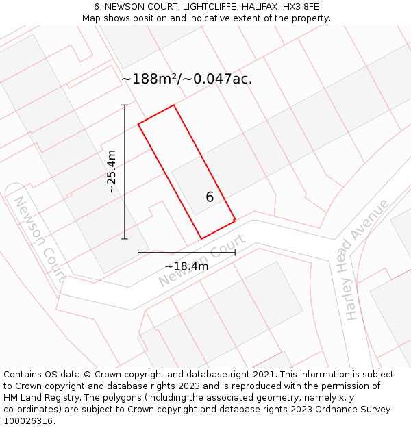 6, NEWSON COURT, LIGHTCLIFFE, HALIFAX, HX3 8FE: Plot and title map