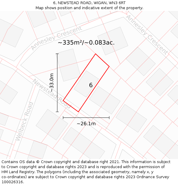 6, NEWSTEAD ROAD, WIGAN, WN3 6RT: Plot and title map