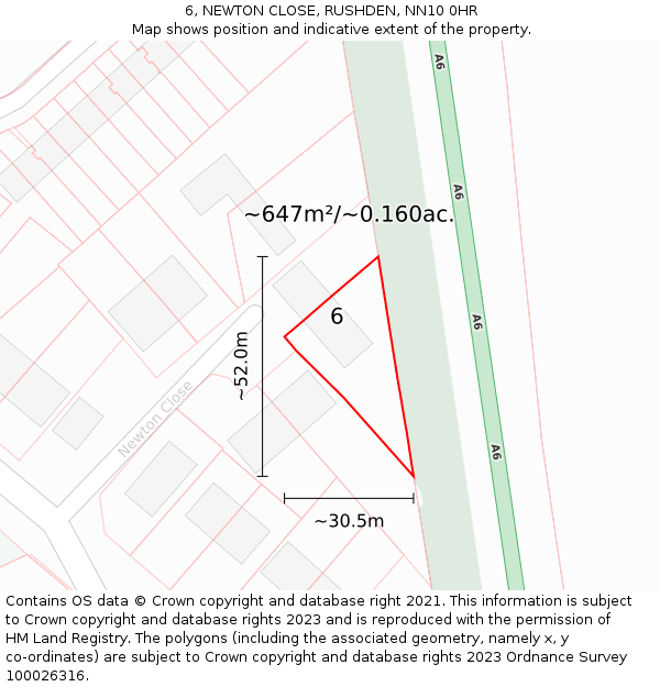 6, NEWTON CLOSE, RUSHDEN, NN10 0HR: Plot and title map