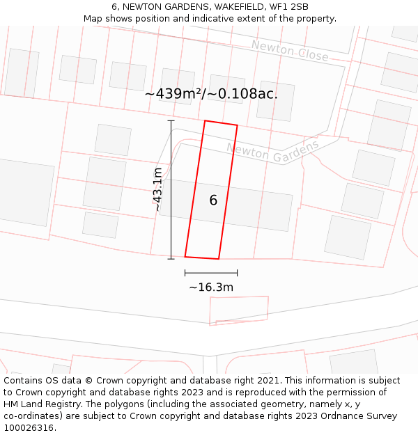 6, NEWTON GARDENS, WAKEFIELD, WF1 2SB: Plot and title map