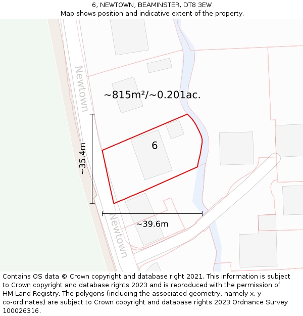 6, NEWTOWN, BEAMINSTER, DT8 3EW: Plot and title map