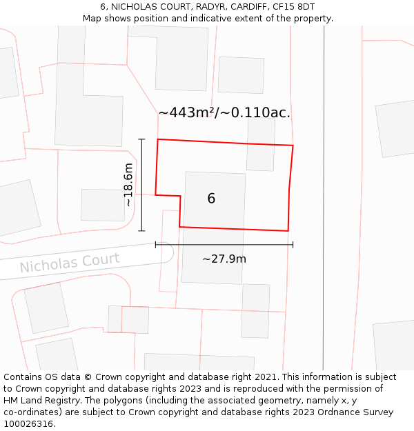 6, NICHOLAS COURT, RADYR, CARDIFF, CF15 8DT: Plot and title map