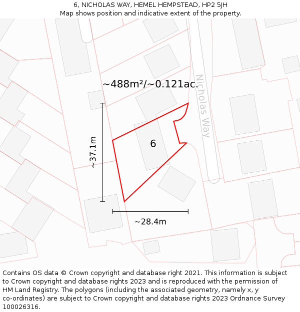 6, NICHOLAS WAY, HEMEL HEMPSTEAD, HP2 5JH: Plot and title map