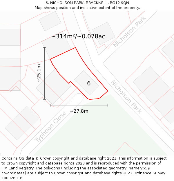 6, NICHOLSON PARK, BRACKNELL, RG12 9QN: Plot and title map