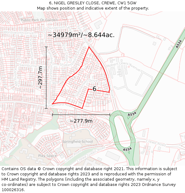 6, NIGEL GRESLEY CLOSE, CREWE, CW1 5GW: Plot and title map