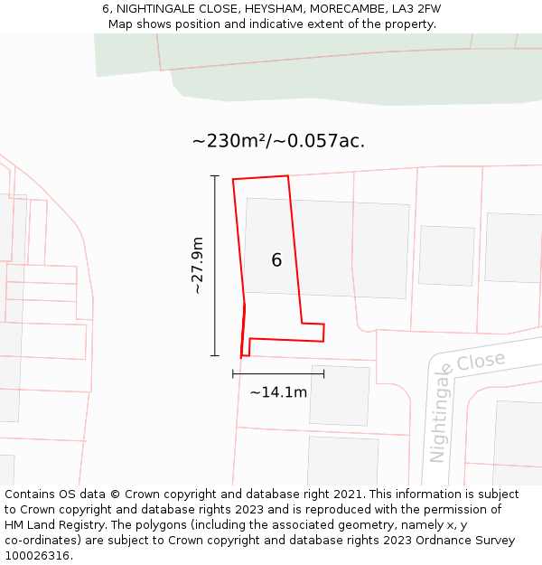 6, NIGHTINGALE CLOSE, HEYSHAM, MORECAMBE, LA3 2FW: Plot and title map