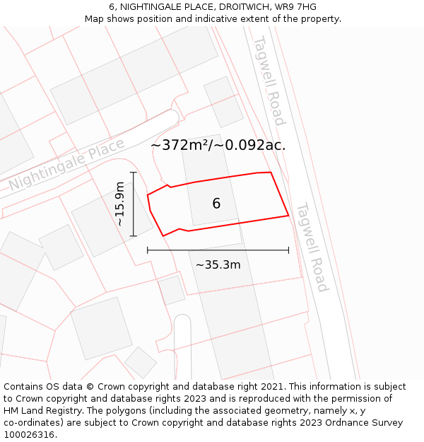 6, NIGHTINGALE PLACE, DROITWICH, WR9 7HG: Plot and title map