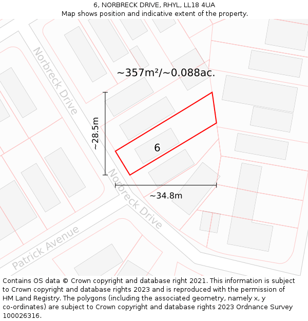 6, NORBRECK DRIVE, RHYL, LL18 4UA: Plot and title map