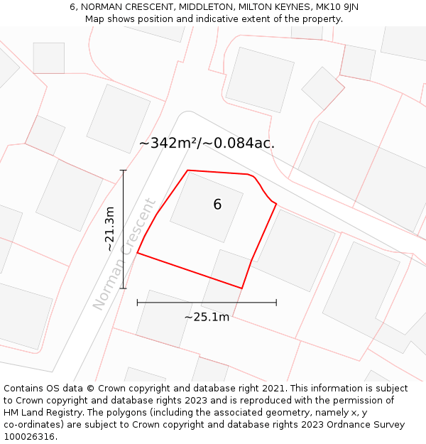 6, NORMAN CRESCENT, MIDDLETON, MILTON KEYNES, MK10 9JN: Plot and title map