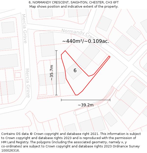 6, NORMANDY CRESCENT, SAIGHTON, CHESTER, CH3 6FT: Plot and title map