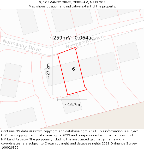 6, NORMANDY DRIVE, DEREHAM, NR19 2GB: Plot and title map