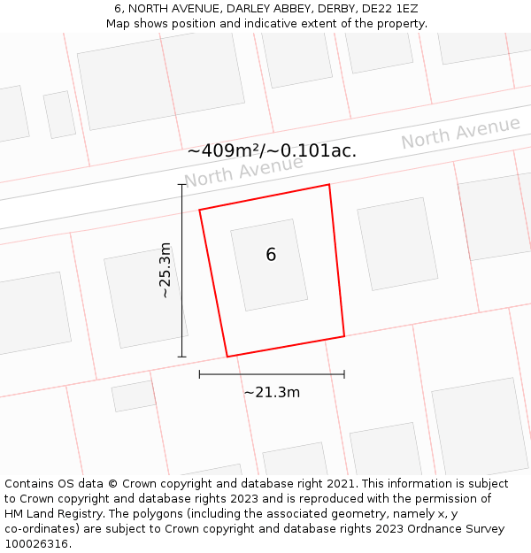 6, NORTH AVENUE, DARLEY ABBEY, DERBY, DE22 1EZ: Plot and title map